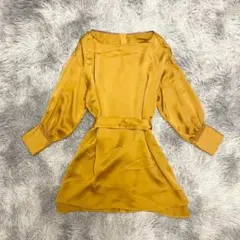 『SHIPS』シップス　長袖チュニックシャツ　ボートネック　光沢感　透け感(F)