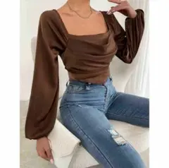 レディース　ブラウン　ショート丈　セクシー　秋　サラサラ　細見え　茶色