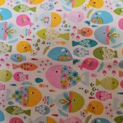 USAコットン 布 生地 blend ブレンド Go Fish お魚柄 白地