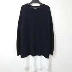 黒 ケーブル編み ニットセーター 長袖