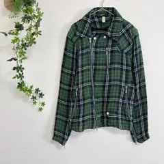 ［grn］ダブルライダースジャケット（L）チェック柄 綿100