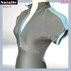 【試着のみ】アメリカ製　Natalie 半袖レオタード S グレー×ブルーのサムネイル