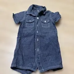 ダークブルー 半袖デニムロンパース 80