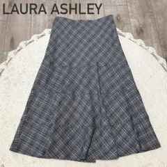 LAURA ASHLEY チェック柄ウールフレアスカート 大きいサイズ グレー