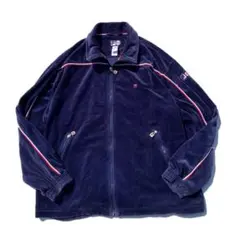 【90s】FILA ベロア ジップ トラックジャケット ネイビー ホワイトM