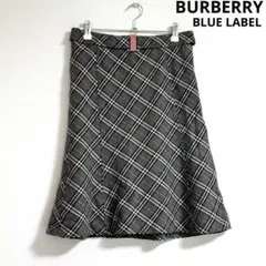 美品 バーバリーブルーレーベル スカート ロゴベルト ノバチェック グレー 36