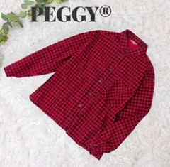 美品❗️【PEGGY】ギンガムチェック シャツ赤×黒 レディース長袖 カジュアル