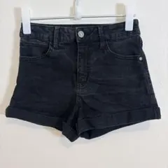 リウォッシュ デニムショートパンツ ロールアップ 無地 23 黒 綿 春 夏 S