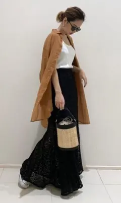 Ungrid マーメイドレースマキシスカート　BLK