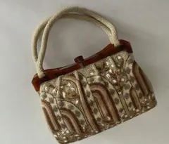 豪華　総ビーズ刺繍バック　昭和レトロ手提げバック