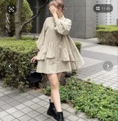 お値下げ！ベージュリボン付きシャツドレス