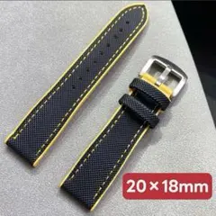 20mm腕時計ラバーベルト メンズ ロンジンオメガスウォッチ交換ベルト 黒×黄色のサムネイル