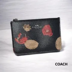 【美品✨】COACH 花柄レザーコインケース　黒色革製　小銭入れ