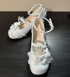 水色　サックス　パンプス　ロリィタ　かわいい　メリージェーン　フリル　夢かわ