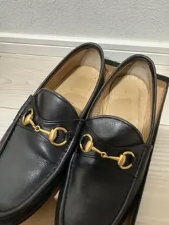 黒 レザー ローファー 金具装飾 GUCCI グッチ 箱あり