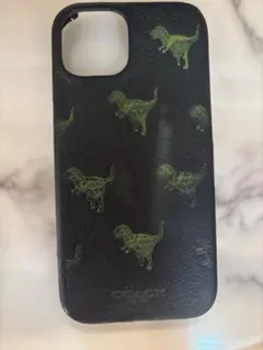 COACH iPhone15 ケース 恐竜柄 ブラック