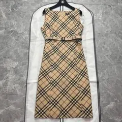バーバリーロンドン♡ロングワンピース ベルト ノバチェック ハニーベージュ L