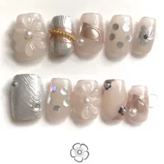 ⑥ぷっくりフラワー シルバー系 ニュアンスネイルチップ Mサイズ 現品限り