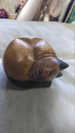 木彫り 猫 置物 丸まり