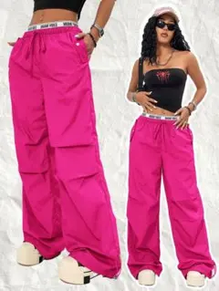 SHEIN シーイン　カーゴパンツ ピンク　MIAMI VIBES Sサイズ