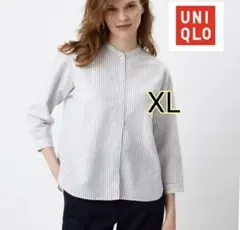 ユニクロ　リネンブレンドストライプバンドカラーシャツ（7分袖）XL