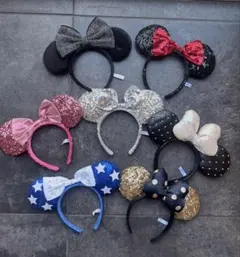 ディズニー　ミニー、ミッキーマウス耳型ヘアバンド 7点セット