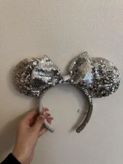 ミッキー　スパンコールカチューシャ シルバー