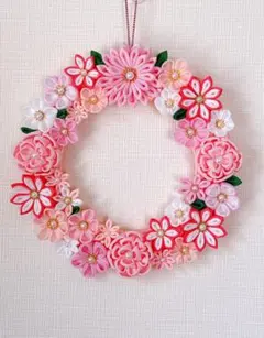 つまみ細工リース　No.98 ピンクリース　春リース　ぴんく