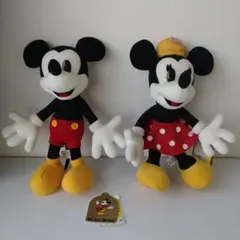 ミッキー＆ミニー ぬいぐるみ 約25cm　レトロ　黒目