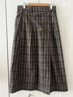 チェック柄 膝丈スカート ボタン付き