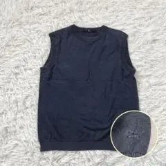 45R✨コットン ニット ノースリーブ ベスト ネイビー R刺繍 2
