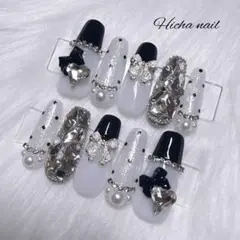 ネイルチップ 埋めつくしリボン ハート フレンチガーリー ワンホン韓国 スナ系