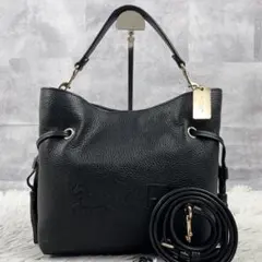 極美品 コーチ レザー 2way ショルダーバッグ アンディ エンボス 巾着 黒