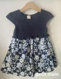 ◆petit main◆ベビーキッズワンピース◆花柄ネイビー◆90サイズ