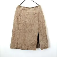 ベージュ スウェードスカート 40 スリット シンプル 台形 カジュアル