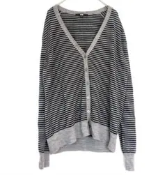 【ユニクロ】ウール100%　カーディガン　Ｖネック　ボーダー　Lサイズ