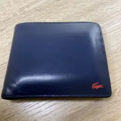 極美品 ラコステ 財布　ネイビー 極美品ラコステ LACOSTE 長財布 ラウンドファスナー ブラック 牛革