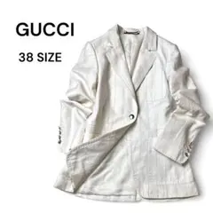 GUCCI ストライプ テーラードジャケット リネン 白 38 GG柄 金ボタンのサムネイル