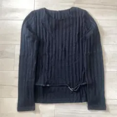 リブニットトップス 黒 タイト 韓国 ショート丈 S きれいめカジュアル 古着