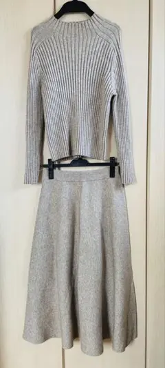 くらしと生協 Kate ecru リブニットセットアップ 杢モカ Sサイズ