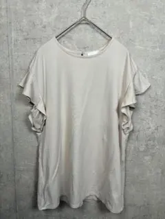 DRESKIP Tシャツ カットソー 半袖 フリル L ベージュ 無地 半袖