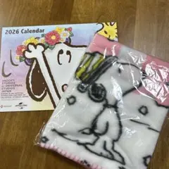 2026年 スヌーピー 壁掛けカレンダー&ブランケット　2点セット
