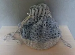 ハンドメイド 巾着バッグ シルバー ラメ入り