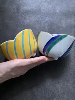 【希少】波佐見焼　有田焼／錦黄濃緑筋 五方割小鉢セットのサムネイル
