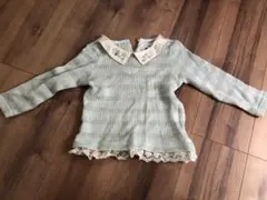 ミントグリーン ビジュー付き 長袖ニット 104