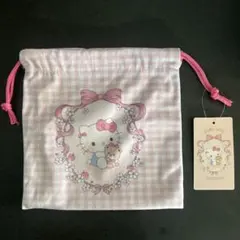 【タグ付き・未使用】【ハローキティ】巾着・ポーチ／ピンクチェック・可愛い