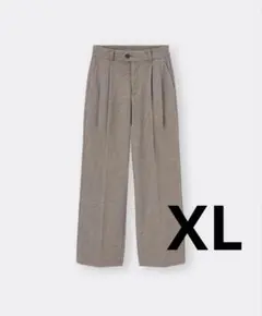 GU ヘリンボーンタックワイドパンツ ブラウン XL