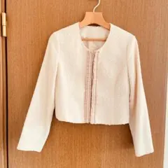 RUIRUE ノーカラーツイードジャケット 11号 入学式 オフホワイト