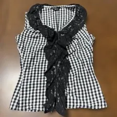 セシルマクビー ギンガムチェック レースのかわいいノースリーブシャツ