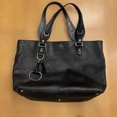 GUCCI 本革　美品 レア　ブラックレザーGGトートバッグ キーホルダー付き